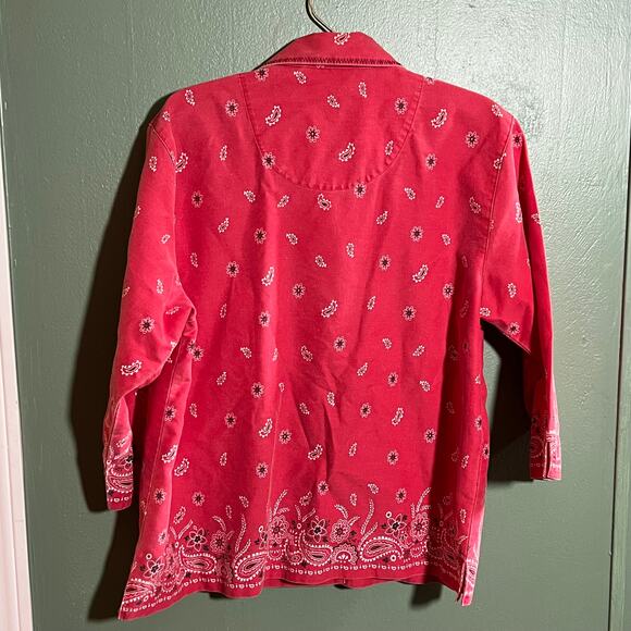 Casey Max Red Paisley Floral Print Cotton Shirt Size Large Western Style - Picture 5 of 5